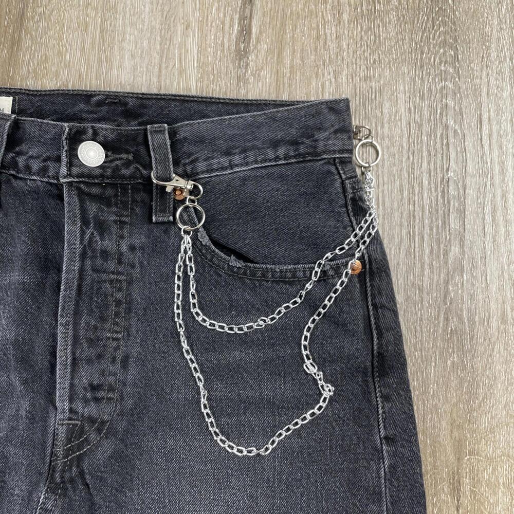 Levi’s Premium Black Denim Skirt W24 Raw Hem Grunge Chain PC9 34963-0027 - Picture 5 of 16